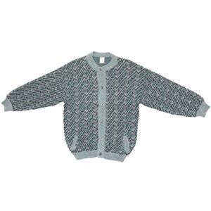 ORLANDO (Italy) 70s Vintage Two Ply Yarn Zigzag Jacquard Knit Cardigan : M